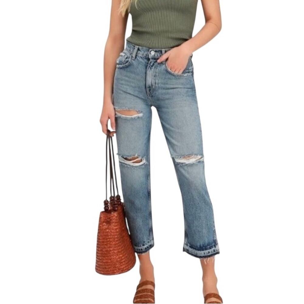 We the Free Lita Jeans Size 25 Distressed High Waisted Crop Straight Leg Grunge